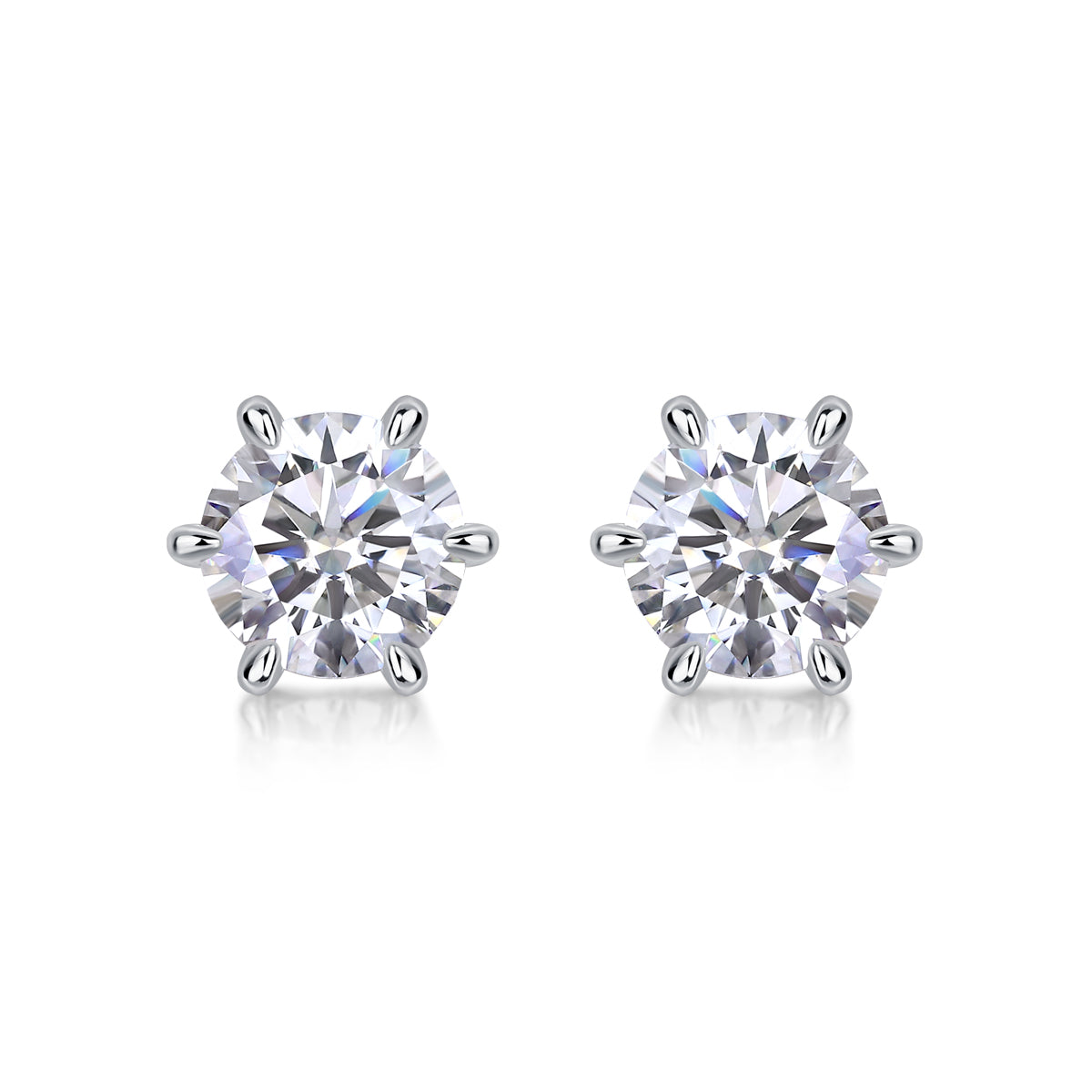 Six-Prong Moissanite Stud Earrings in S925 Sterling Silver — 1 Carat