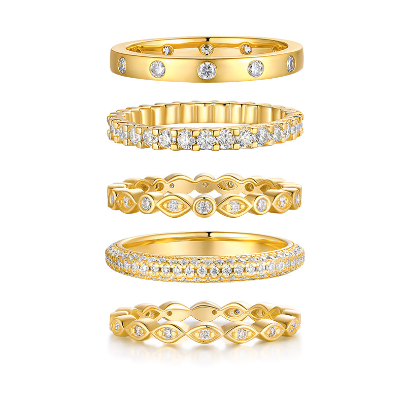 Starlight Golden Melody Moissanite Ring Set - S925 Sterling Silver