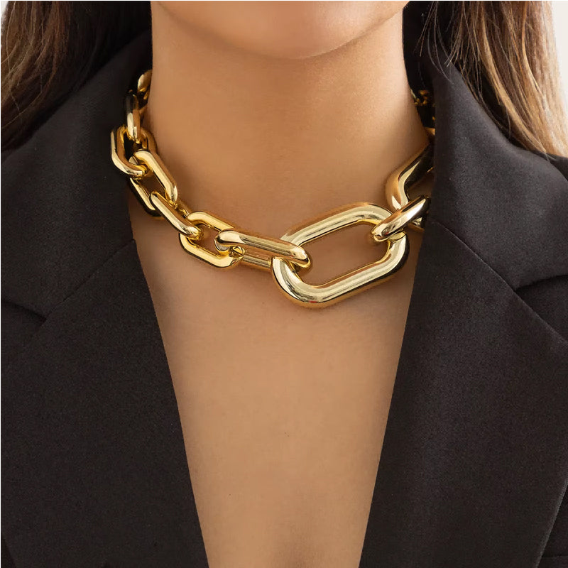 Chunky Gold Chain Link Choker Necklace