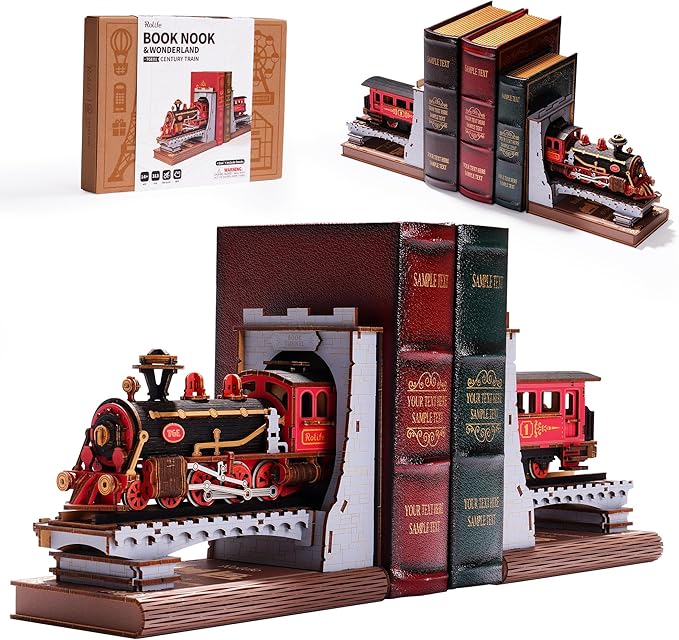 Robotime Steam Train Book Nook - 3D Wooden Puzzle Bookend