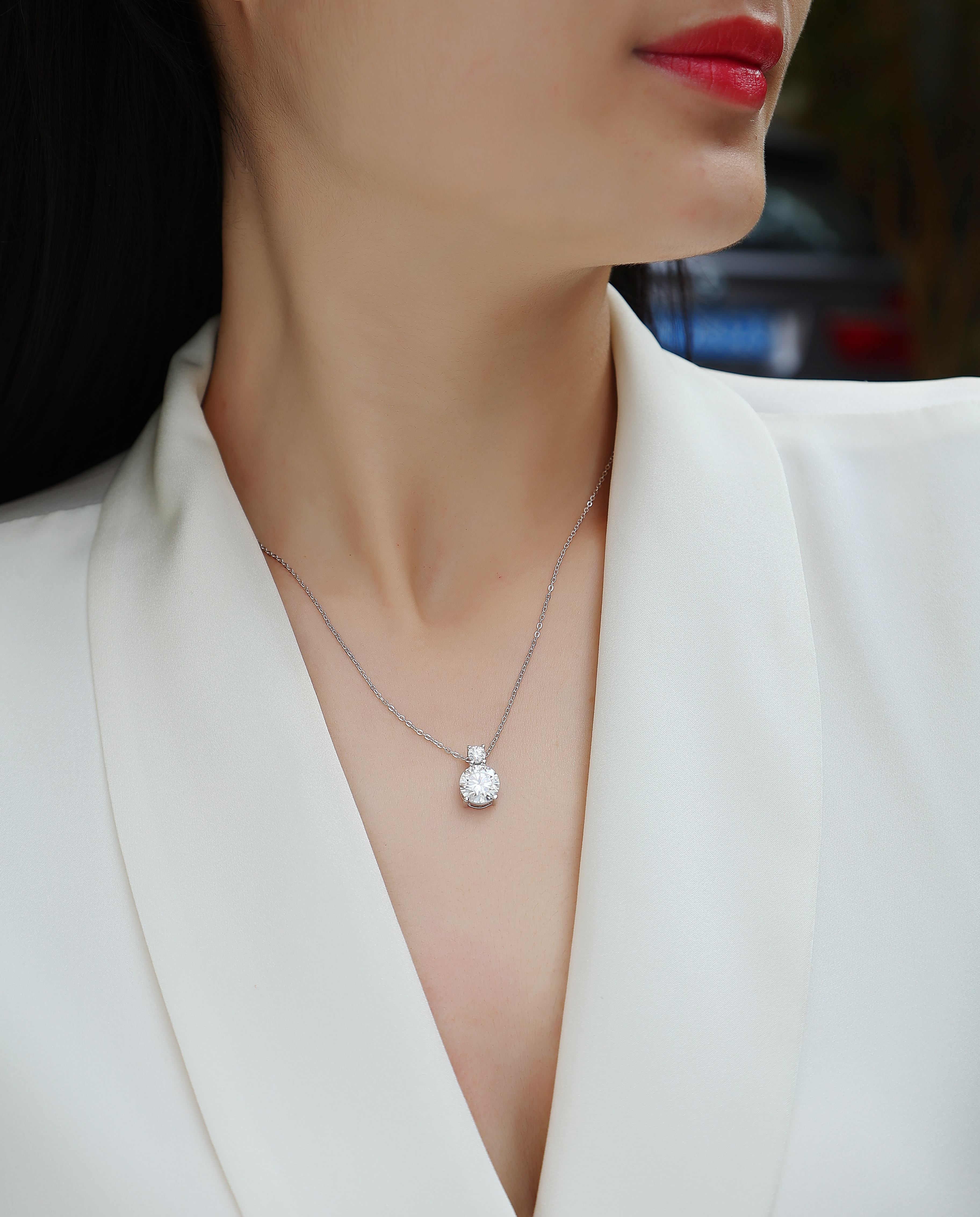 Jazz Manor Moissanite Pendant Necklace — 3ct, S925 Sterling Silver, Platinum-Plated