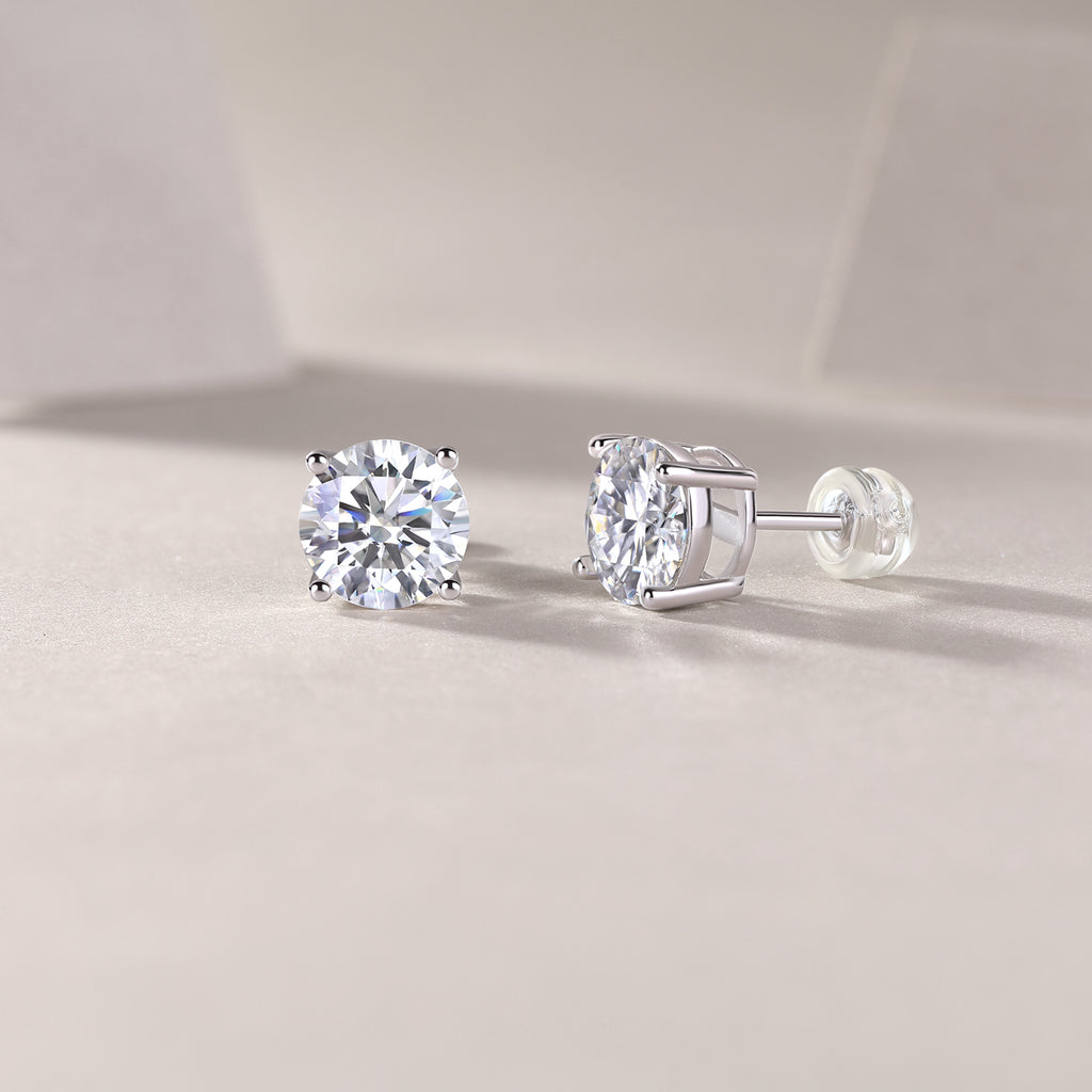 Classic Moissanite Stud Earrings — S925 Sterling Silver, 0.5ct / 1ct / 2ct