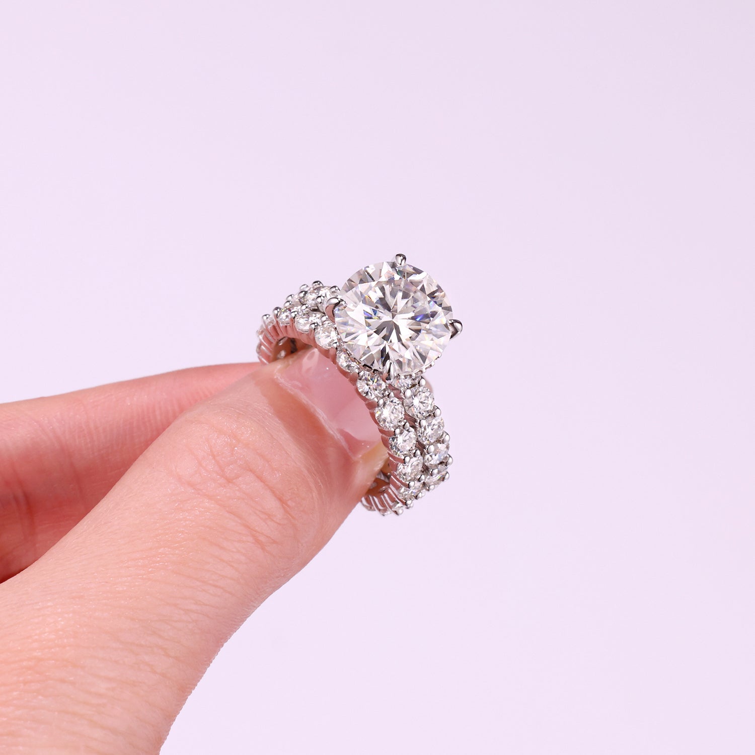 5-Carat Moissanite Couples Ring Set in S925 Sterling Silver