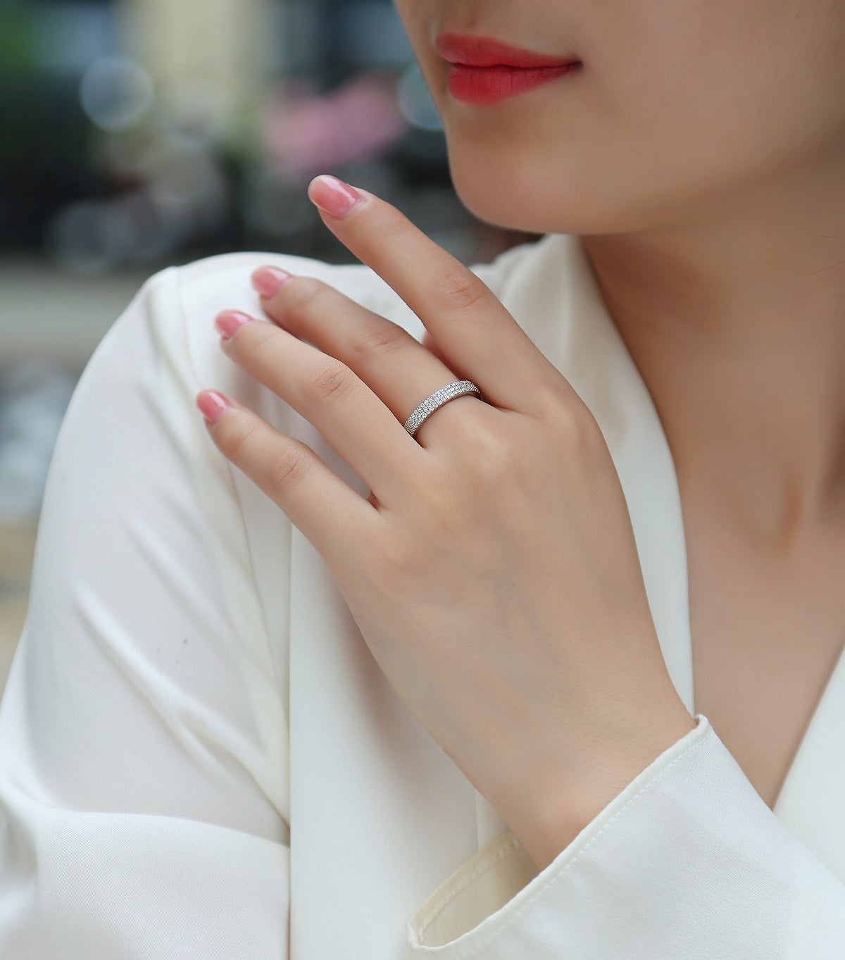 Moissanite Platinum-Plated Ring – S925 Sterling Silver