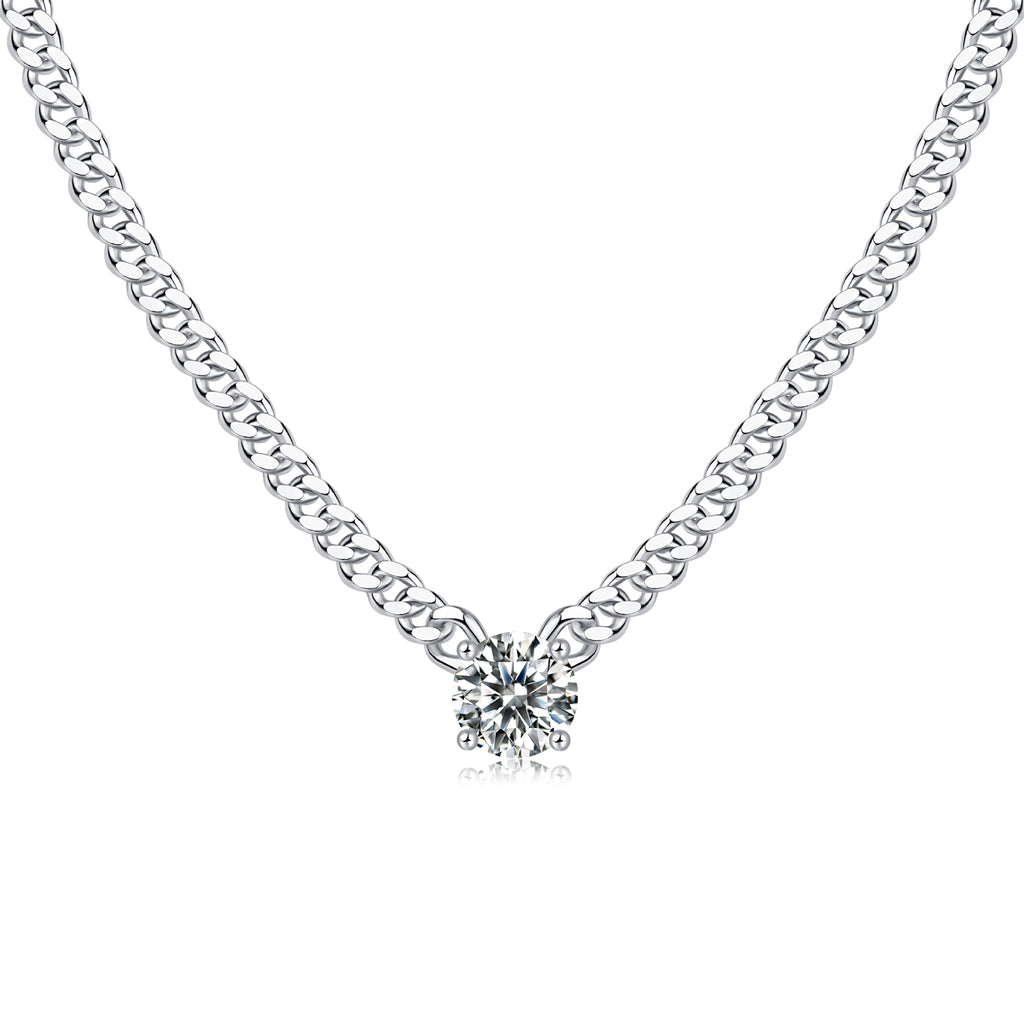 Cuban Chain Moissanite Pendant Necklace - 1 Carat S925 Sterling Silver