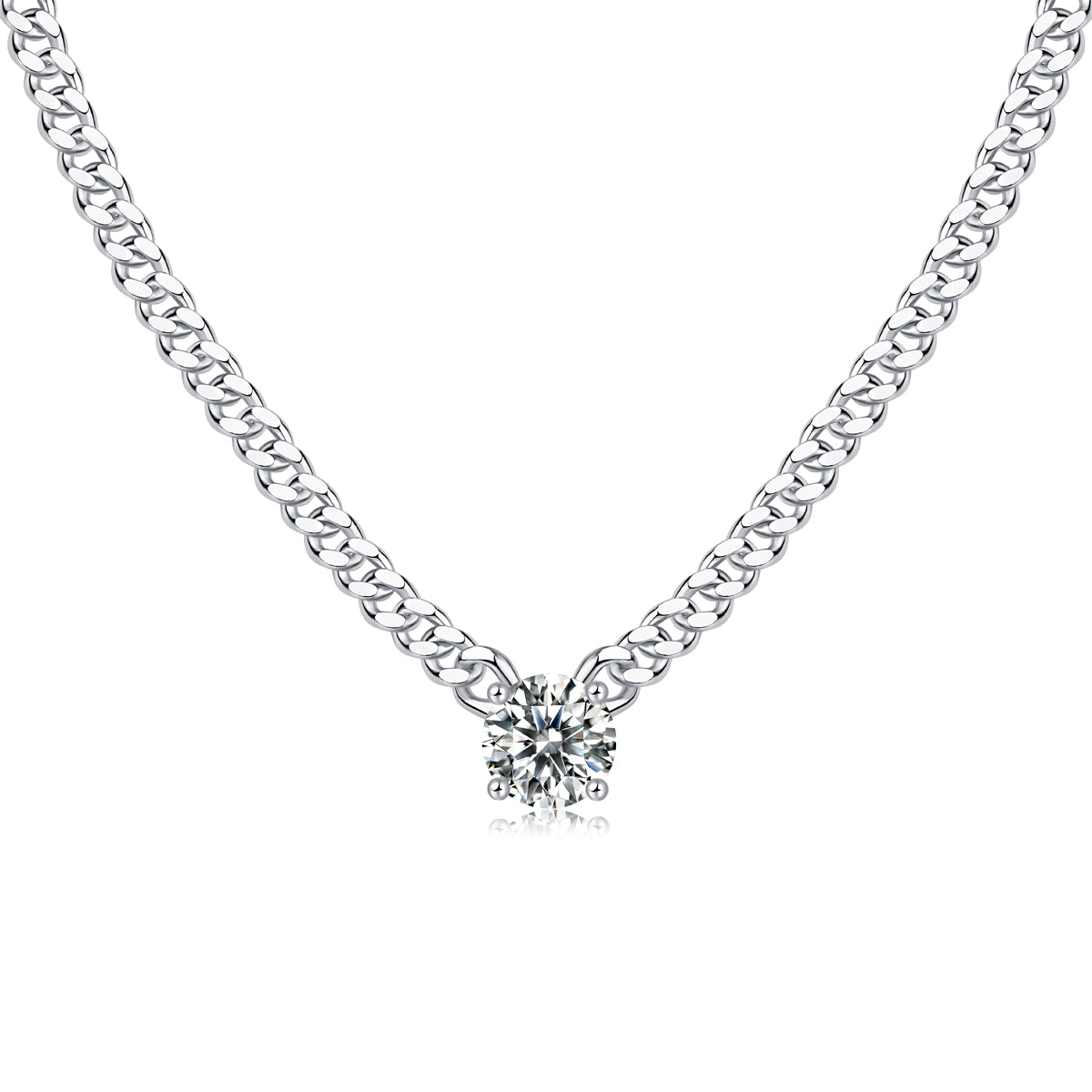 Cuban Chain Moissanite Pendant Necklace - 1 Carat S925 Sterling Silver