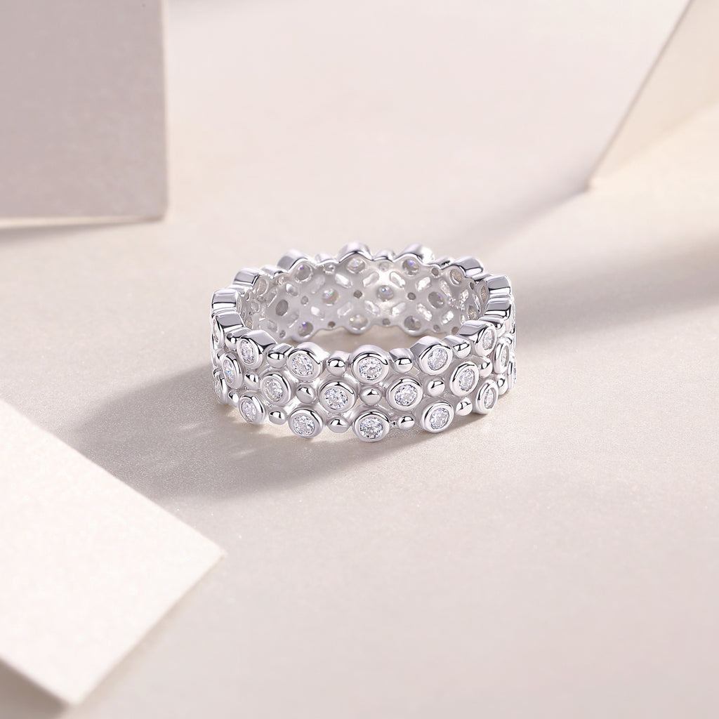 Multi-Row Pavé Moissanite Band Ring in S925 Sterling Silver