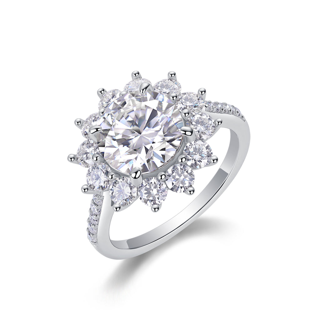 Sunflower 3-Carat Moissanite Bezel Ring in Platinum-Plated S925 Sterling Silver