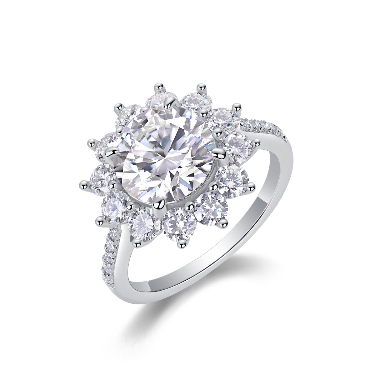 Sunflower 3-Carat Moissanite Bezel Ring in Platinum-Plated S925 Sterling Silver