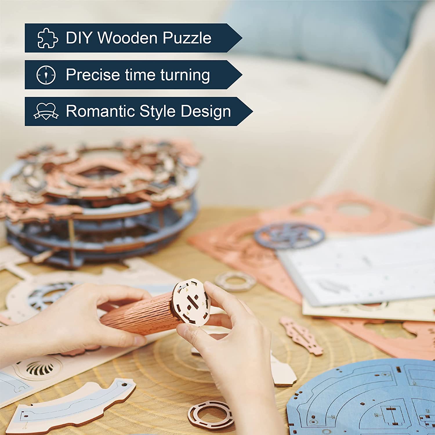 Romantic Notes Wall Clock - 3D Wooden Puzzle