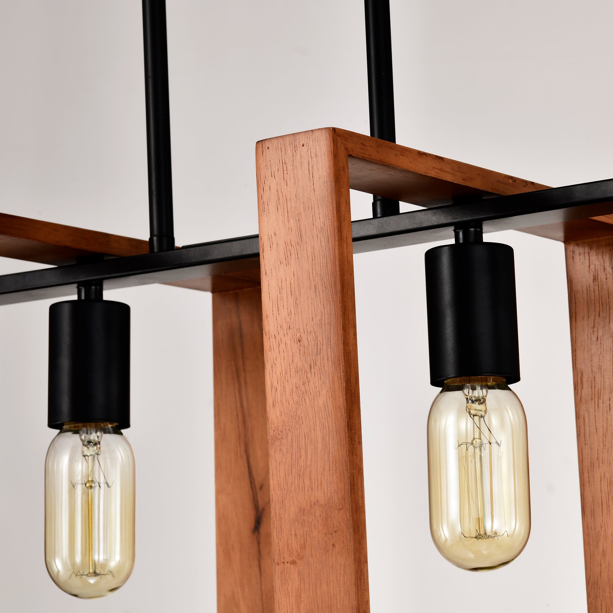 Rustic Farmhouse Chandelier - 4-Light Wood & Black Metal Pendant (36")