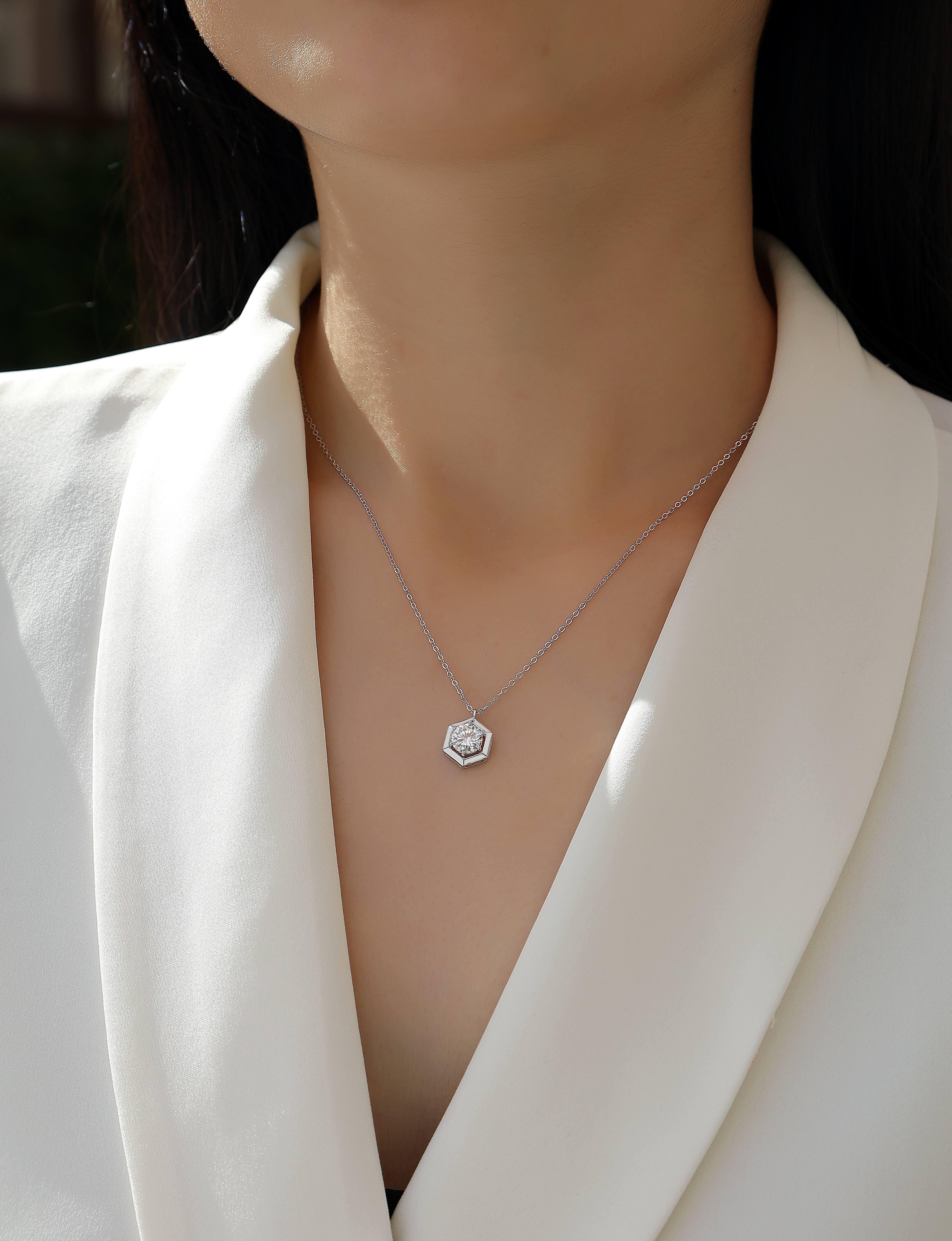 1 Carat Moissanite Necklace - S925 Sterling Silver with Chain