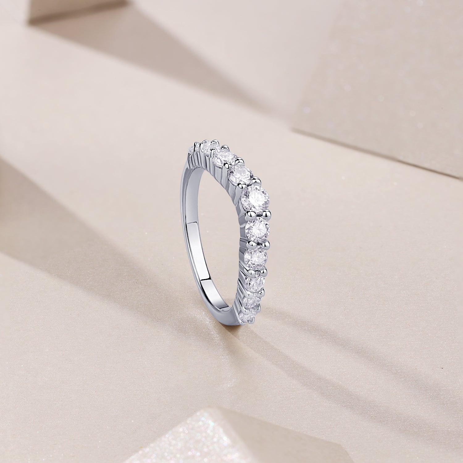 Crown Moissanite Ring - 925 Sterling Silver Wedding Band