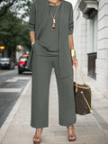 Three-Piece Outfit Set - Women's Topcoat, Tank Top & Wide Leg Pants