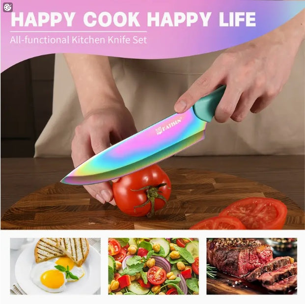 14-Piece Rainbow Titanium Knife Set - Stainless Steel Kitchen Knives