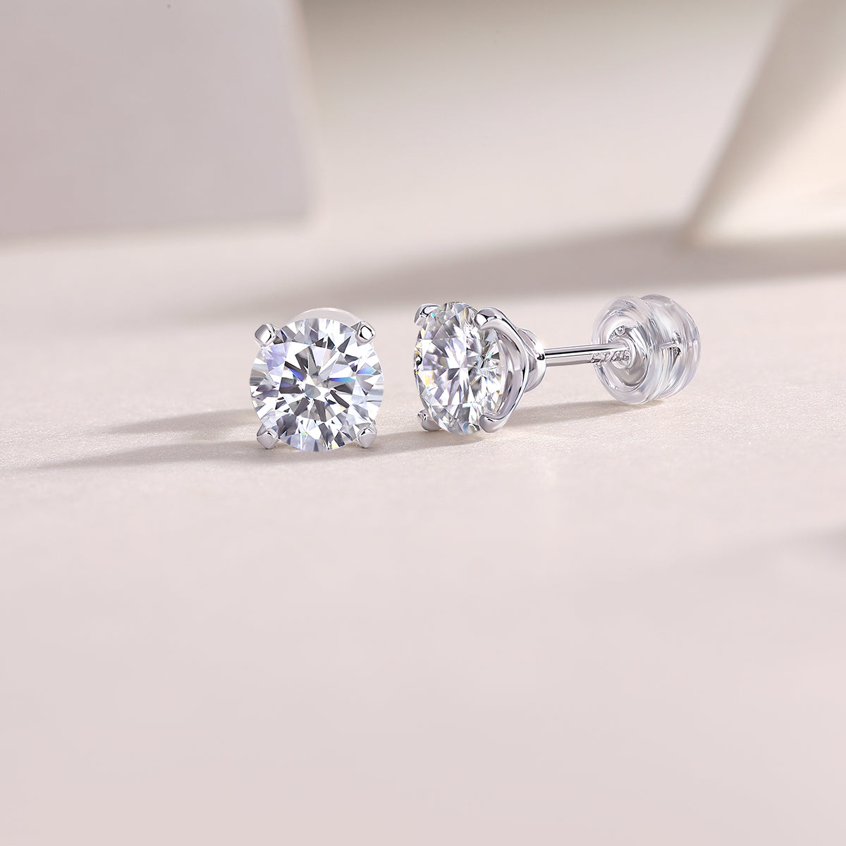 Rhymes Moissanite Stud Earrings — 1ct, S925 Sterling Silver, Platinum-Plated
