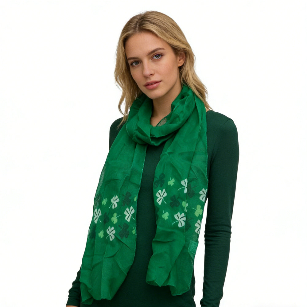 Shamrock Print Skinny Scarf - Green (60" x 11")