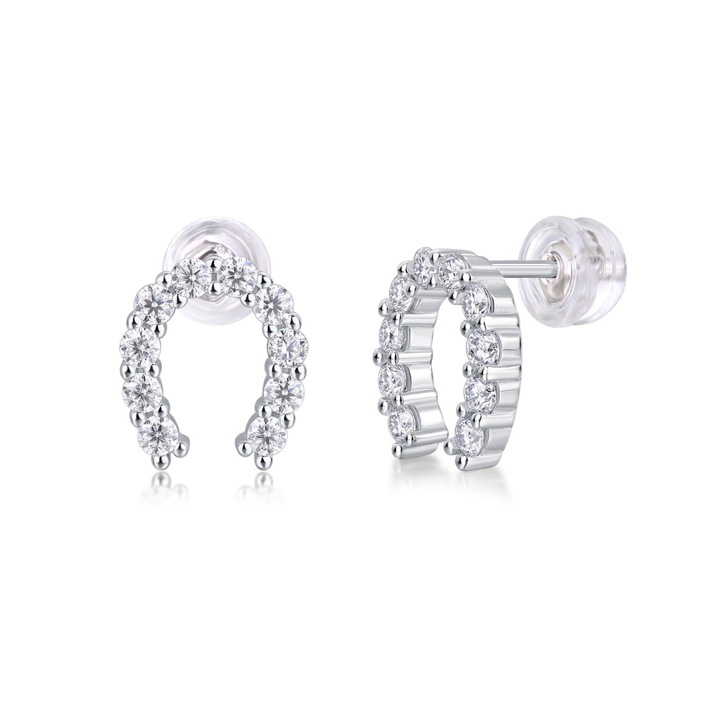 Moissanite Horseshoe Stud Earrings in Sterling Silver