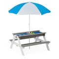 3-in-1 Kids Wooden Picnic Table with Umbrella - Sand & Water Play
