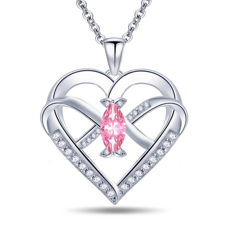 Infinity Butterfly Heart Necklace - 14K White Gold Plated with Cubic Zirconia