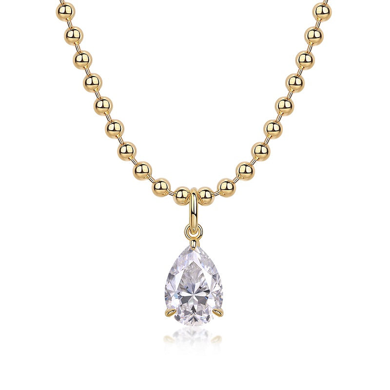 Pear-Shaped Moissanite Pendant Necklace - S925 Sterling Silver with Gold Plating