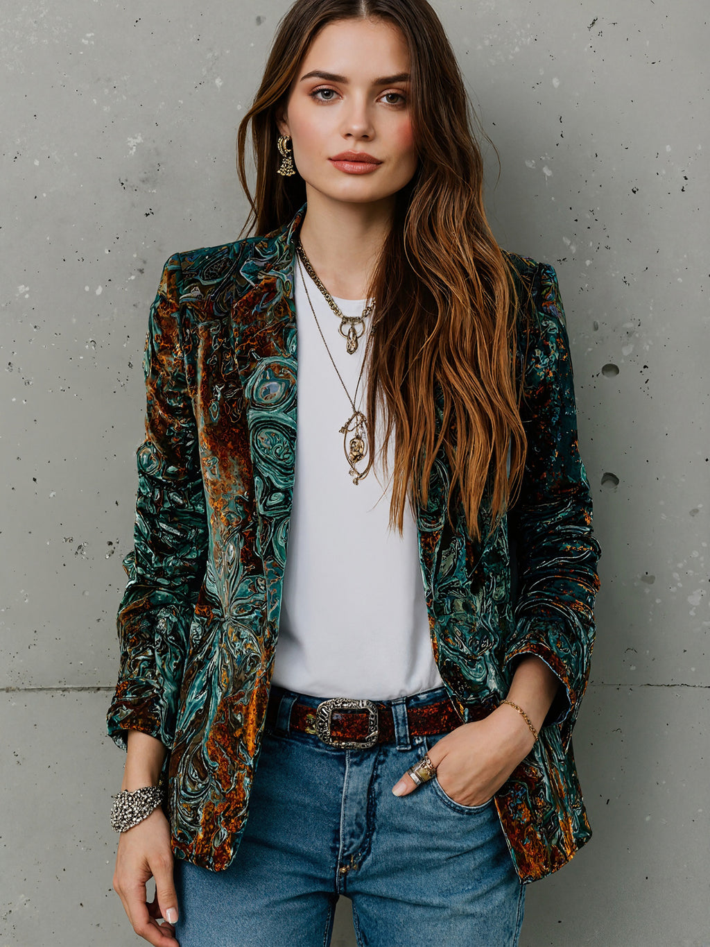 Women's Boho Print Blazer - Lined Casual Suit Jacket