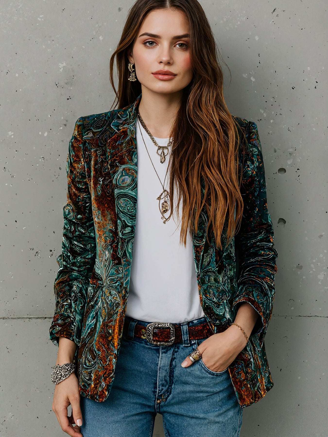 Women's Boho Print Blazer - Lined Casual Suit Jacket