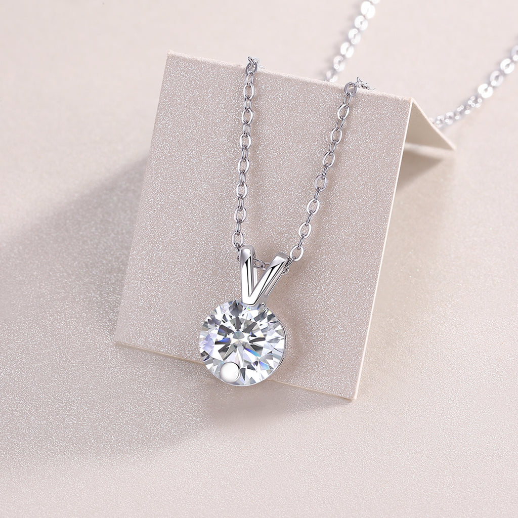 Moissanite V-Chain Pendant Necklace – S925 Sterling Silver