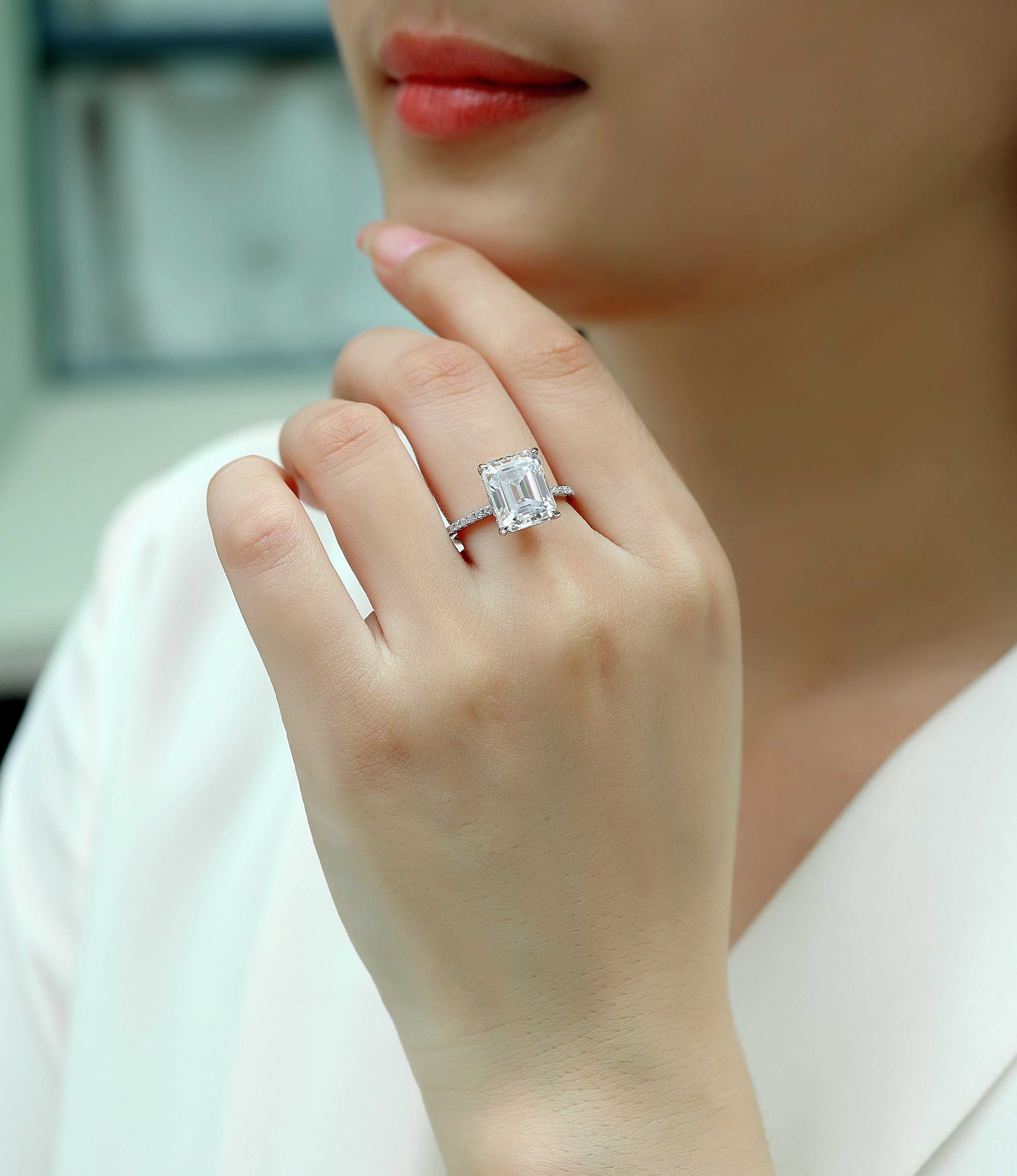 Emerald Cut Moissanite Ring - S925 Sterling Silver