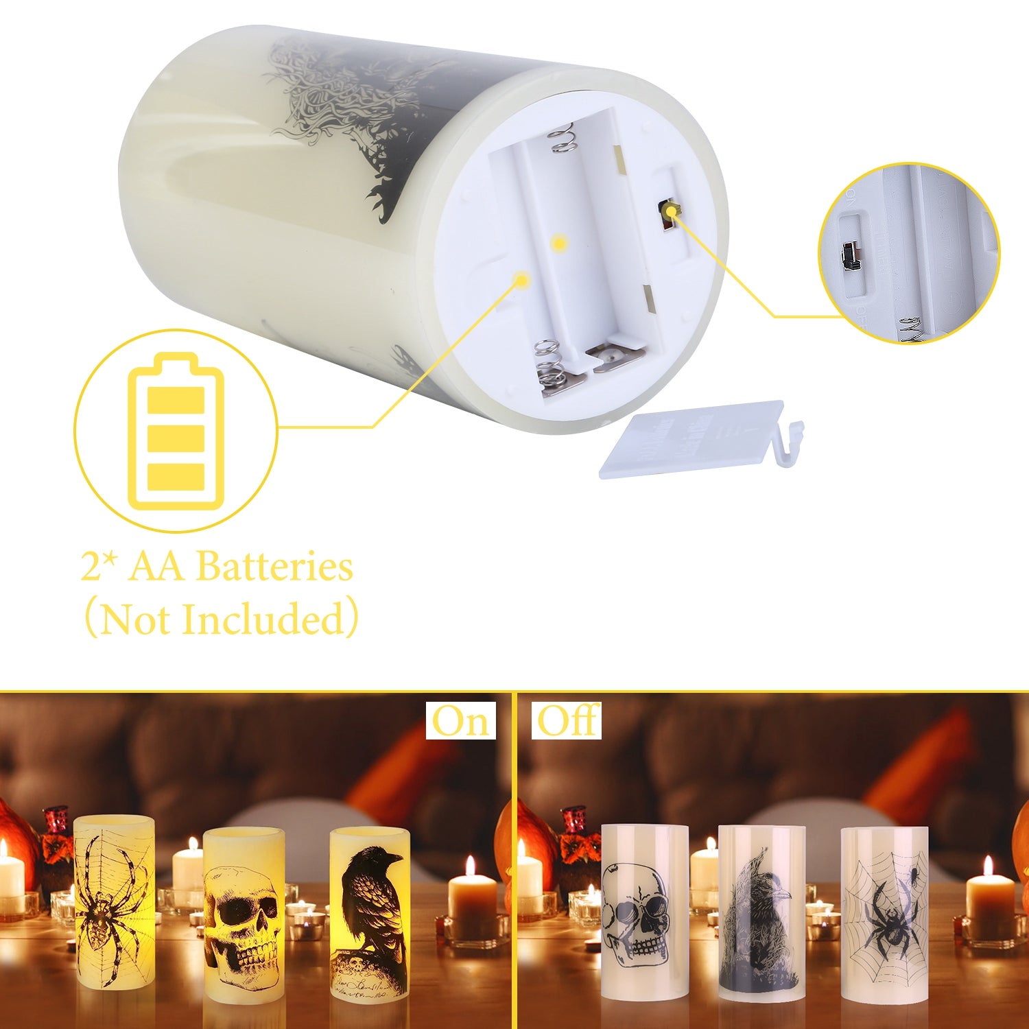 3-Pack Halloween Flameless LED Candles with Timer - Battery Operated