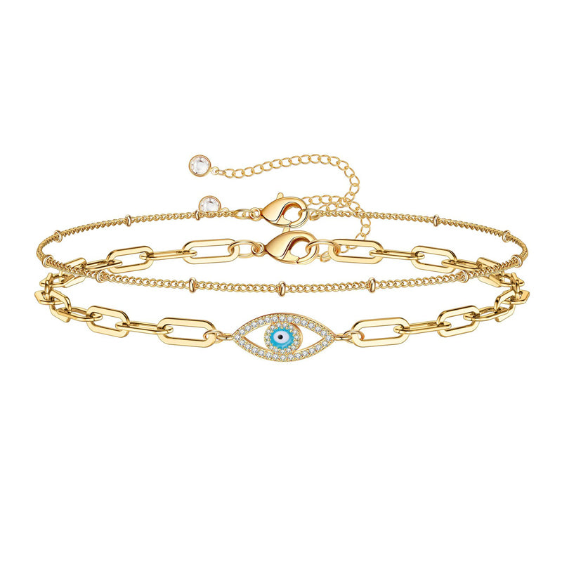 Dainty 14K Gold Plated Layered Turtle Charm & Chain Bracelet