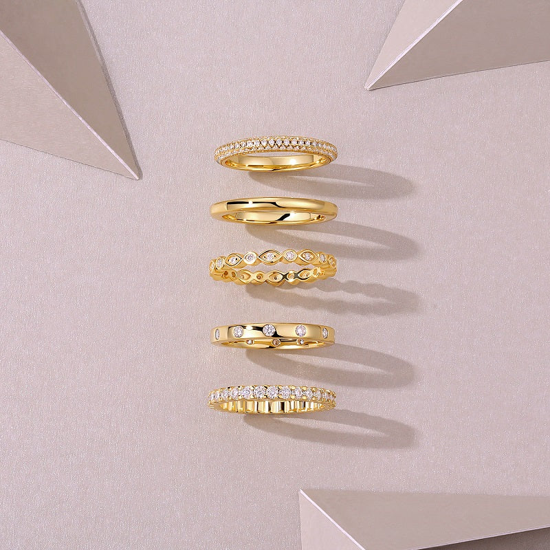 Moissanite Ring Set - 5 Piece Gold-Plated Sterling Silver Collection