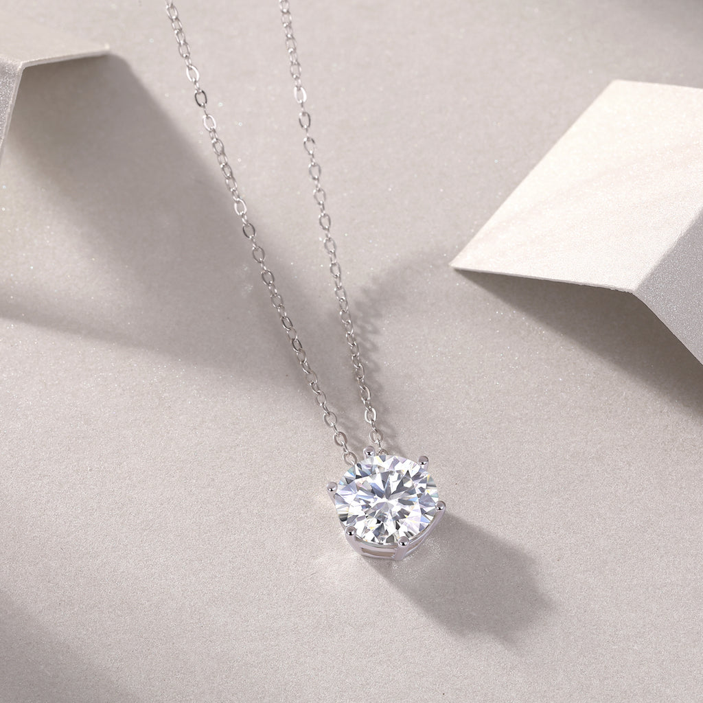 Moissanite Solitaire Pendant Necklace in S925 Sterling Silver — 1, 2 & 3 Carat