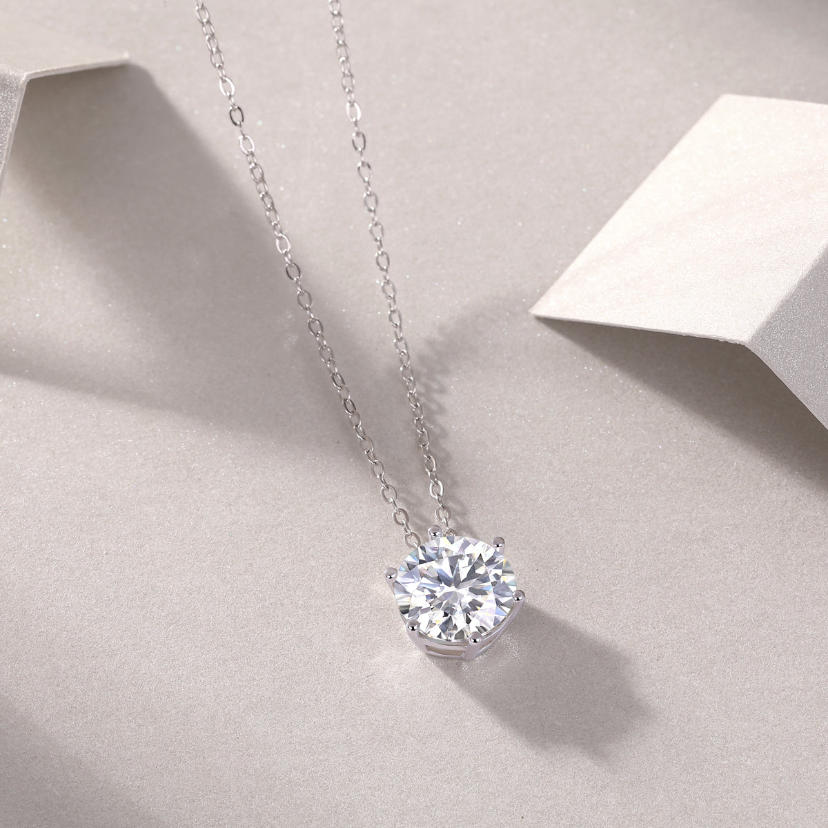 Moissanite Solitaire Pendant Necklace in S925 Sterling Silver — 1, 2 & 3 Carat