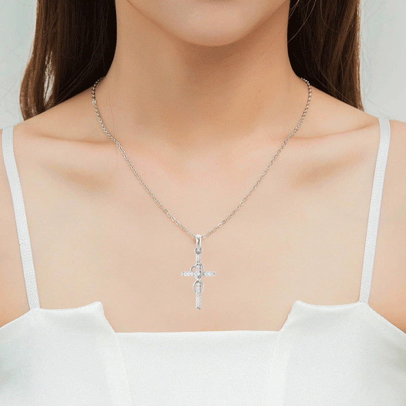 Alloy Pendant with Diamond and Cross Necklace
