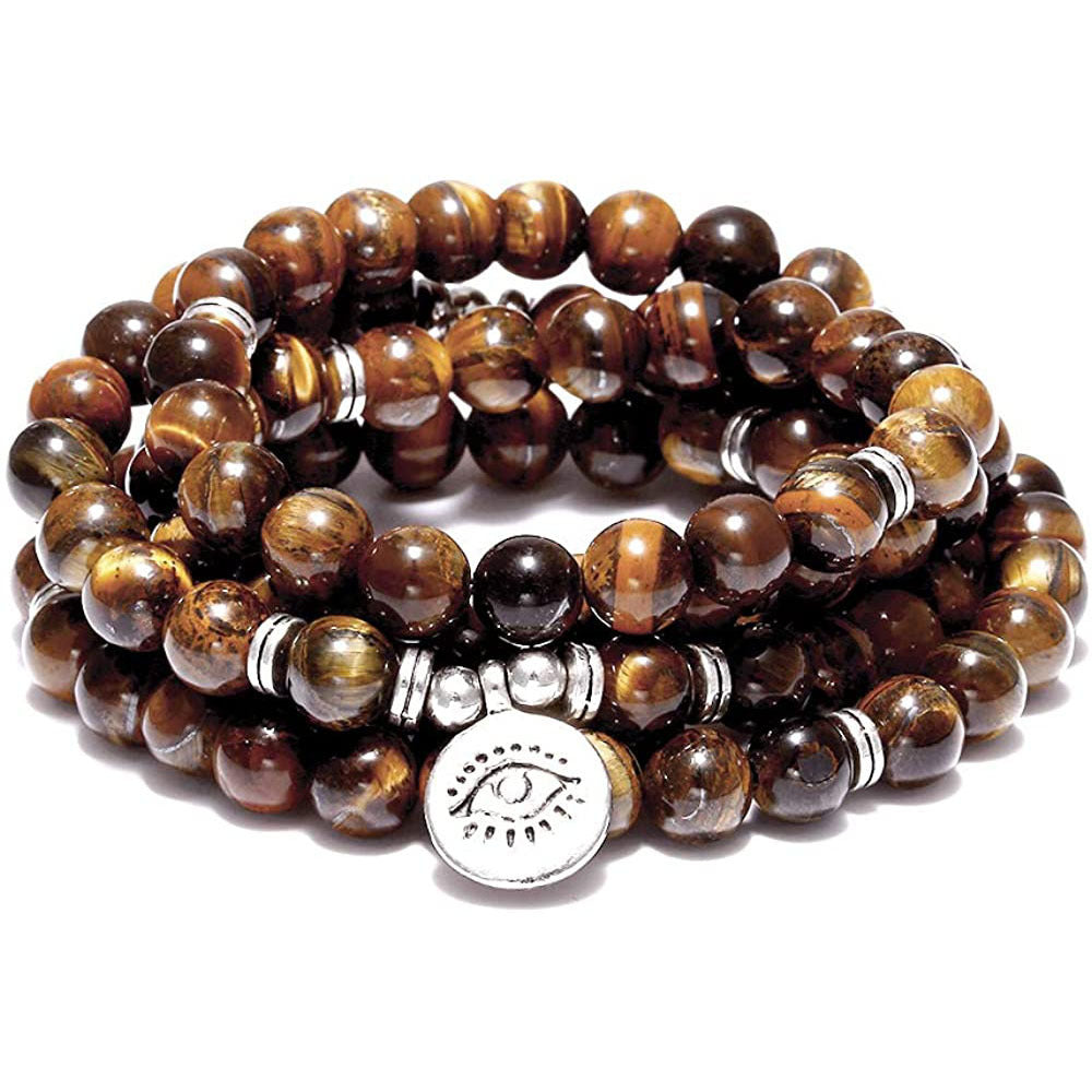 Amazon Stone Tiger Eye Stone Buddha Beads Lotus Bracelet
