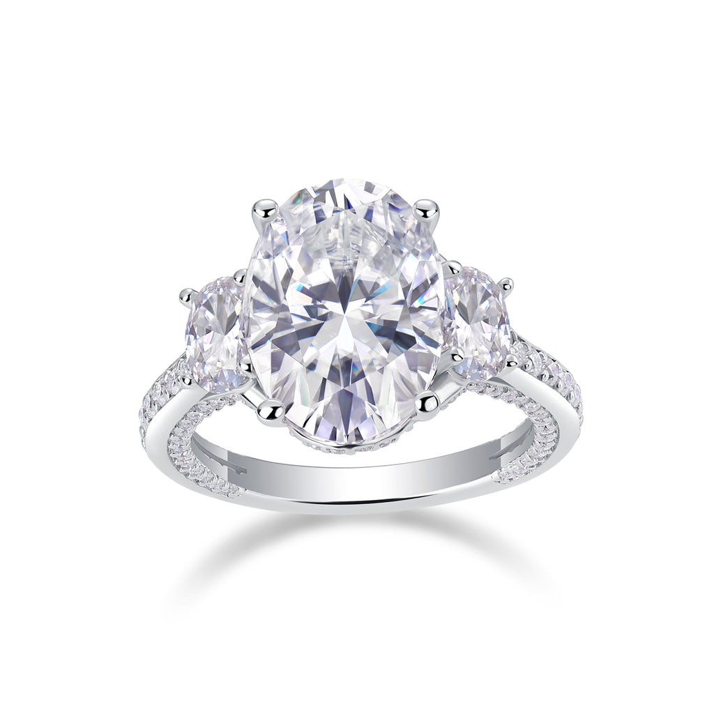 Oval Moissanite Platinum-Plated S925 Sterling Silver Ring