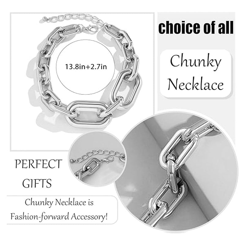 Chunky Silver Chain Link Choker Necklace