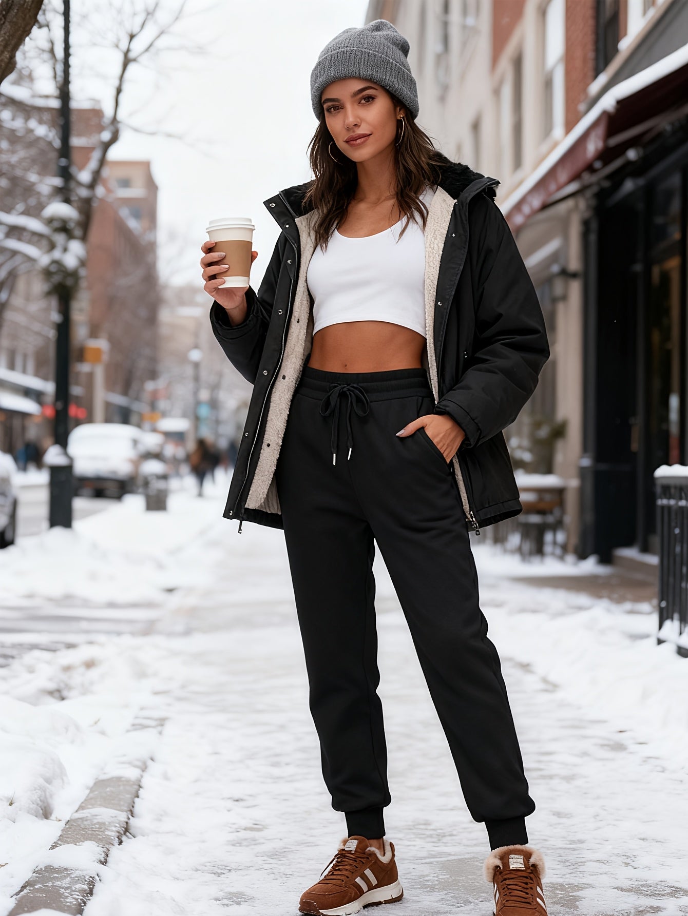 Women's Fleece Joggers - Boyfriend Style with Drawstring Waist