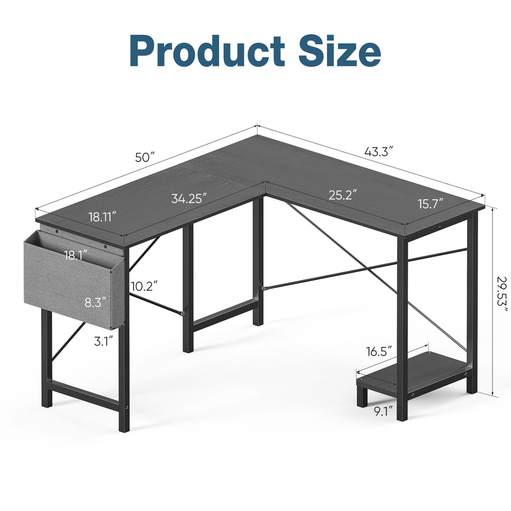 49" L-Shaped Corner Computer Desk with Storage