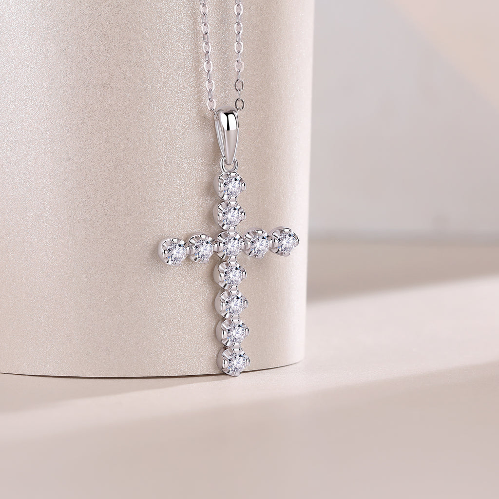 Cross Moissanite Necklace - S925 Sterling Silver with Chain (3 Colors)