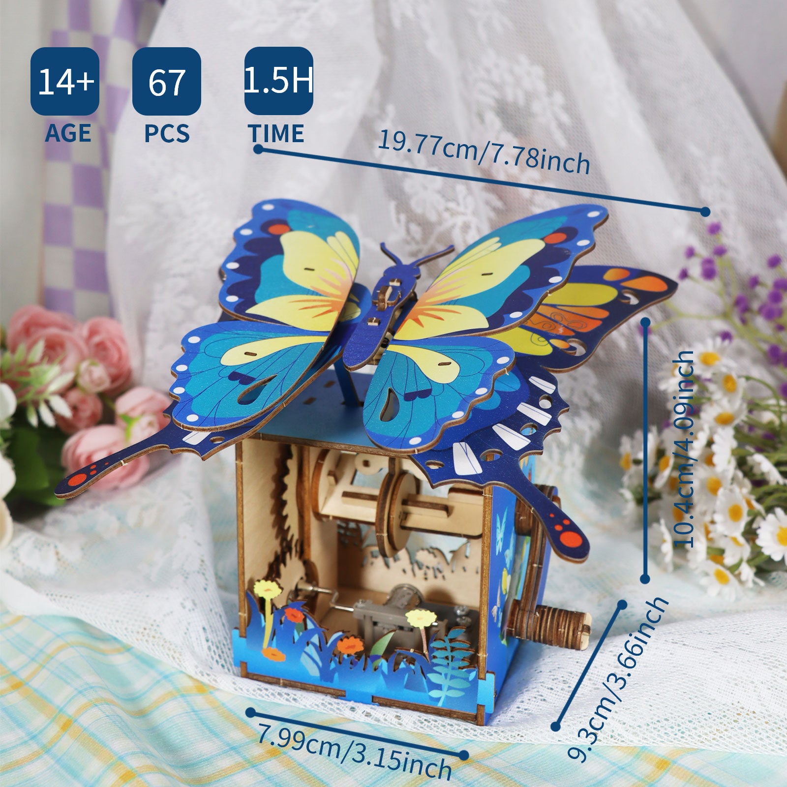 Colorful Butterfly Music Box 3D Wooden Puzzle - You Are My Sunshine Musical Assembly Kit