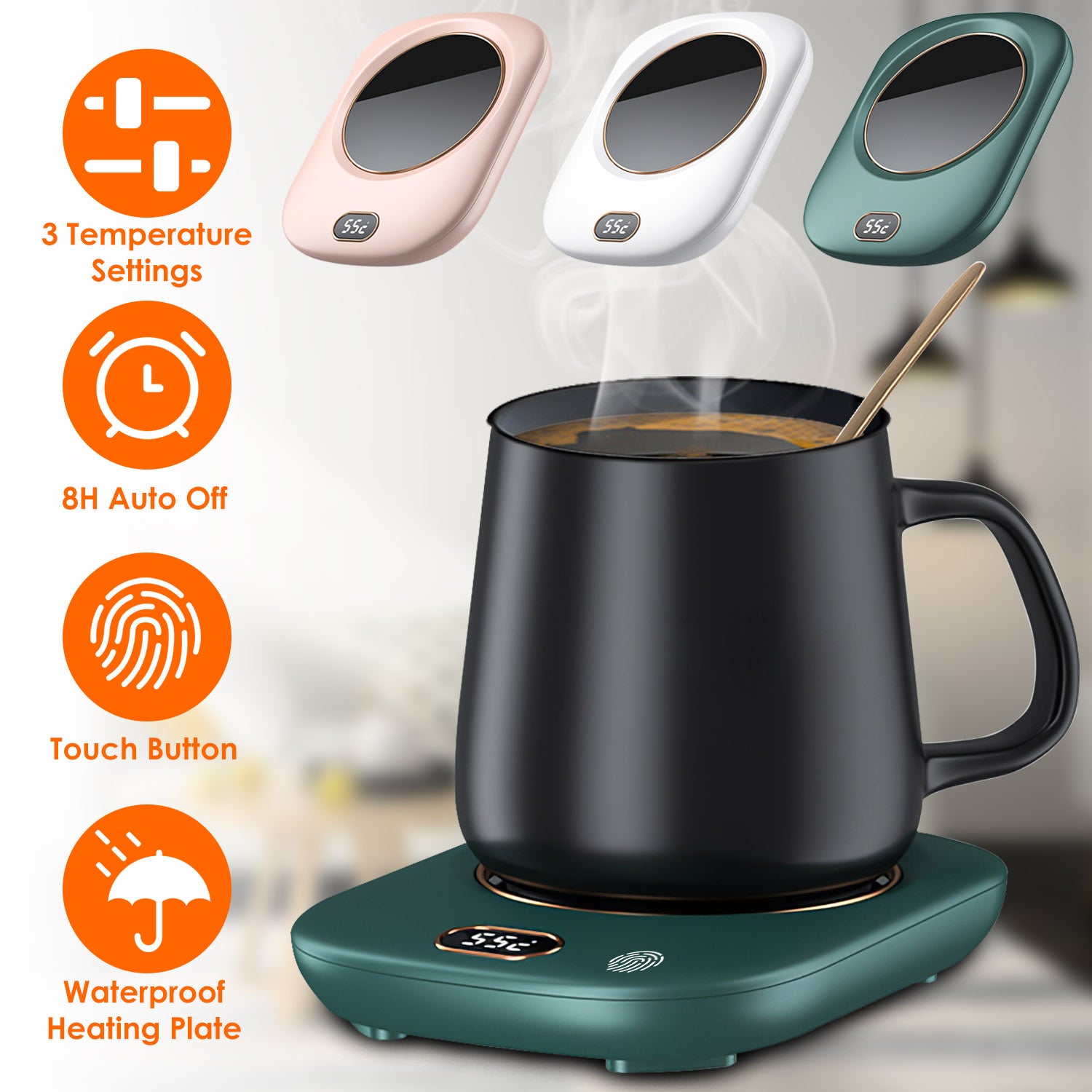 Electric Coffee Mug Warmer with Auto Shut-Off - USB, 3 Temperature Settings