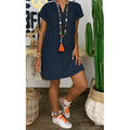 Women's V-Neck Boho Sundress - Short Sleeve Casual Summer Dress