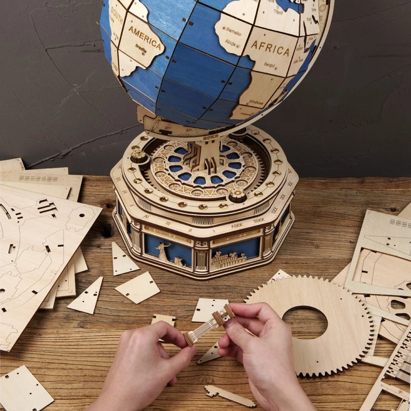 Robotime 3D Wooden Globe Puzzle - 567-Piece Mechanical Earth Model
