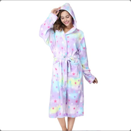 Plush Hooded Bathrobe - Oversized Soft Flannel Robe for Women