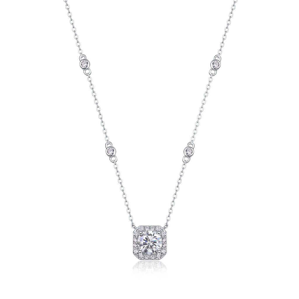 1 Carat Moissanite Necklace - S925 Sterling Silver Platinum-Plated with Chain