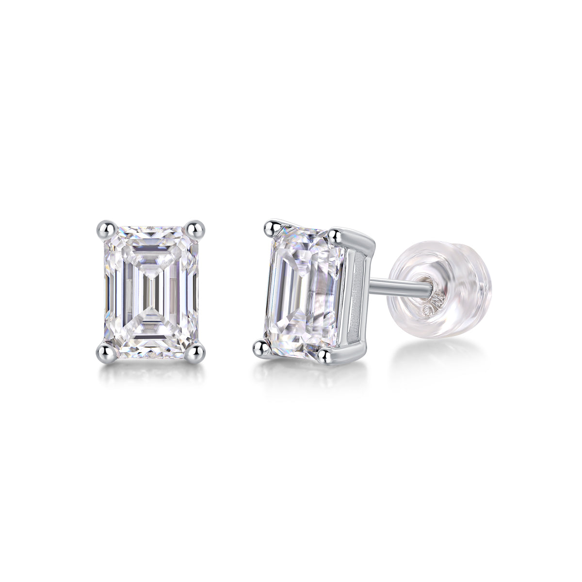 Octagonal Moissanite Sterling Silver Stud Earrings