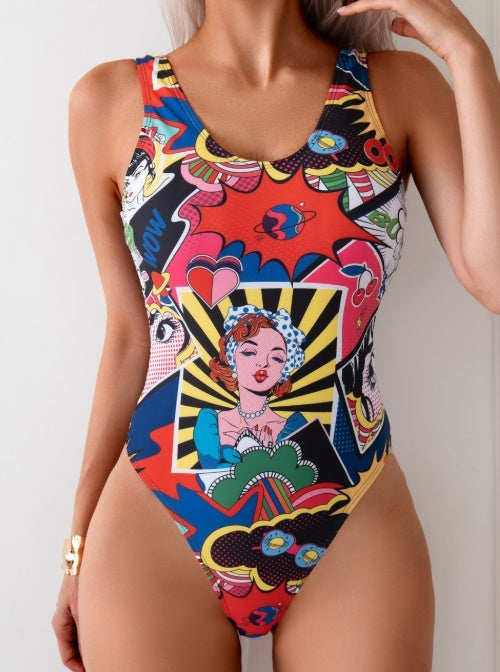 Women's Floral Print One-Piece Swimsuit - Ruffled Hem with Lace-Up Detail