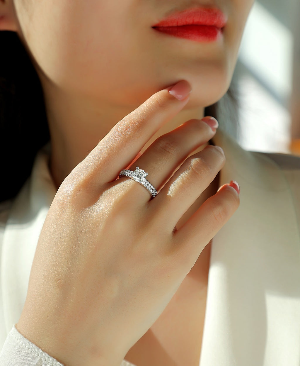Arrange Moissanite Solitaire Ring — 1ct, S925 Sterling Silver, Platinum-Plated